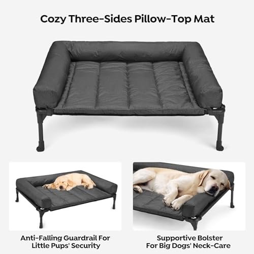 Elevated Dog Bed Cooling Mesh Cot w/ Waterproof Bolster, Indoor/Outdoor 42" - Image 3