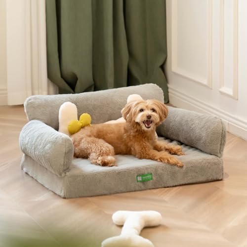 MEWOOFUN Orthopedic Dog Bed Sofa for Small Medium Dogs, Cat Bed for Indoor Cats, Egg- Foam Pet Bed Dog Couch with Removable Washable Cover and Non-Slip Bottom (Large, Grey)