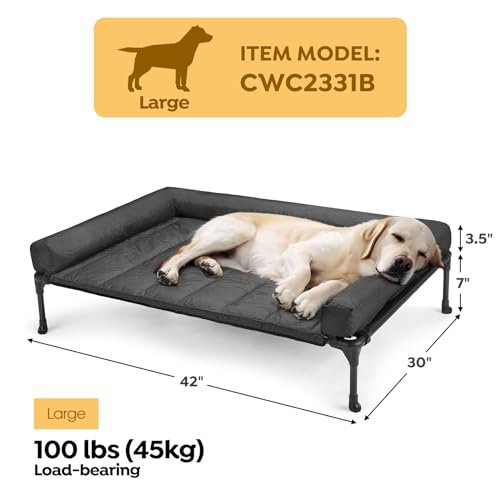 Elevated Dog Bed Cooling Mesh Cot w/ Waterproof Bolster, Indoor/Outdoor 42" - Image 2