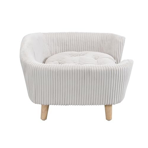Orthopedic Small Dog Bed Sofa - Elevated Foam Couch with Wooden Legs, Beige - Image 8