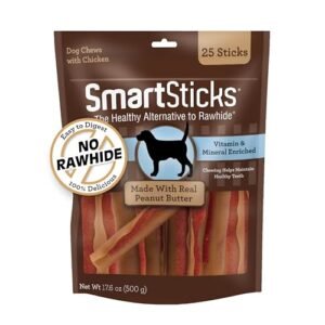 SmartBones SmartSticks With Real Peanut Butter, 25 Count, Treat Your Dog to a Rawhide-Free Chews For Dogs
