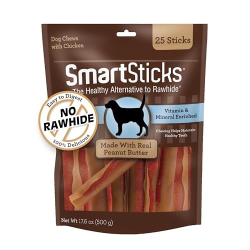 SmartBones SmartSticks With Real Peanut Butter, 25 Count, Treat Your Dog to a Rawhide-Free Chews For Dogs