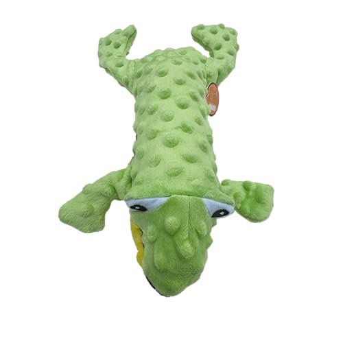 Durable Squeaky Frog Dog Toy - No Stuffing, Soft Plush, 14-inch Green Skinneeez - Image 4