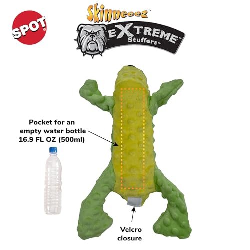 Durable Squeaky Frog Dog Toy - No Stuffing, Soft Plush, 14-inch Green Skinneeez - Image 2