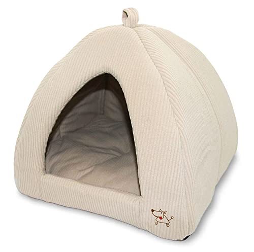 Best Pet Supplies Pet Tent-Soft Bed for Dog and Cat Beige Corduroy, 16" x 16" x H:14"