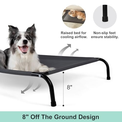 Large Cooling Dog Bed 50" Elevated Mesh Cot w/ Non-Slip Outdoor Indoor Grey - Image 7