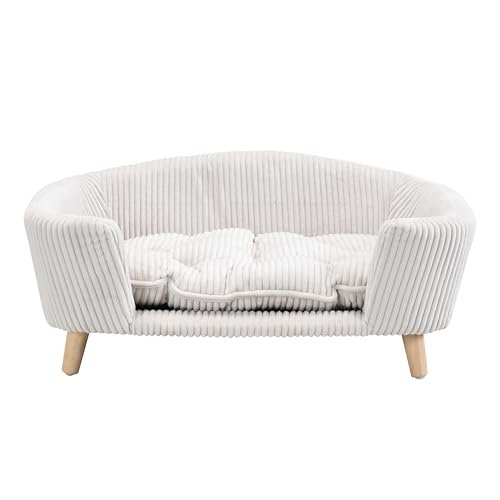 Orthopedic Small Dog Bed Sofa - Elevated Foam Couch with Wooden Legs, Beige - Image 7