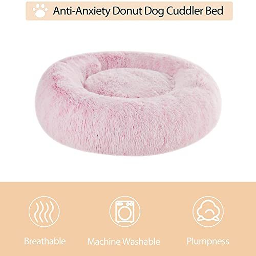 Fluffy Self-Warming Donut Dog Bed - Calming Plush Pet Cushion, 20" - Image 3