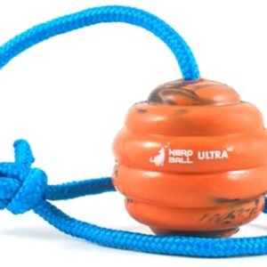 Nero Ball Pro K-9 Dog Training Ball on Rope – 2.75″ Heavy-Duty Natural Rubber Reward & Tug Toy with Nylon Throw Handle – High-Visibility Orange – Police, Military & Sport Working Dogs Fetch