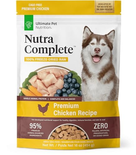 ULTIMATE PET NUTRITION Nutra Complete Freeze Dried Raw Dog Food, Veterinarian Formulated with Antioxidants, Prebiotics & Amino Acids (1 Pound, Chicken)