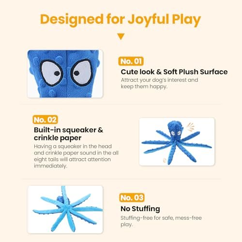 Durable Squeaky Octopus Dog Toy: No Stuffing, Crinkle Plush for Teething Puppies - Image 6