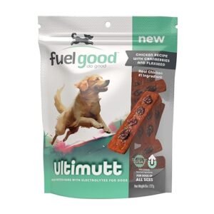 Fuel Good Ultimutt High Protein Bars with Electrolytes - Chicken Recipe with Cranberries and Flaxseed High Protein Dog Treats - 8oz Bag - Made in The USA, Wheat and Corn Free