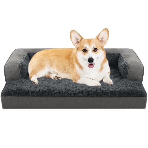 WINDRACING Dog Beds for Large,Medium Dogs,Orthopedic Dog Sofa Bed with Removable Washable Cover,Waterproof Egg Foam Pet Couch Bed& Furniture,36x23 Inch, Gray
