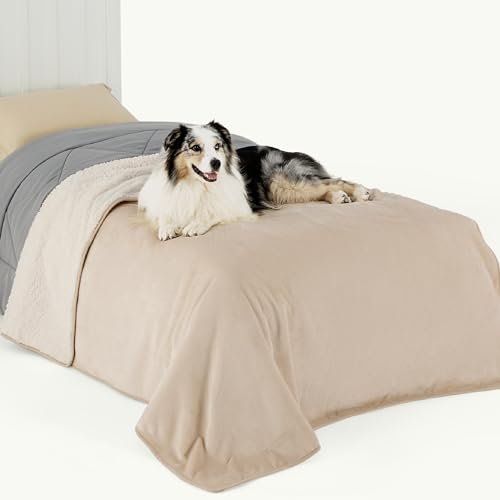 Waterproof Dog Blanket: Sherpa Fleece Pet Bed Cover, Large, Soft, Twin Cream - Image 7