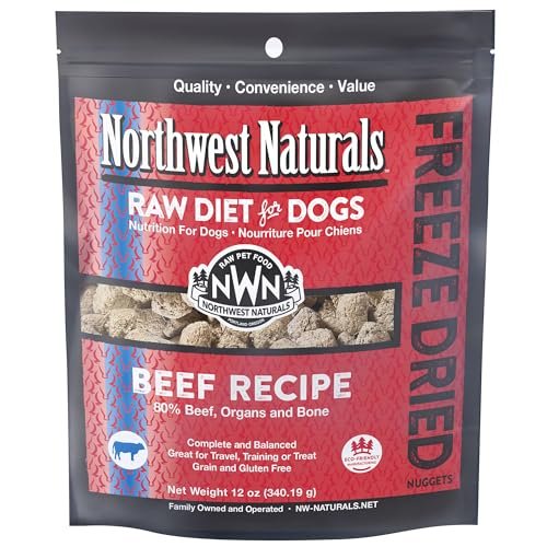 Northwest Naturals Freeze-Dried Beef Dog Food - Bite-Sized Nuggets - Grain-Free, High-Protein, Raw Diet, Human-Grade Ingredients, All Natural, Premium Quality, Healthy & Nutritious - 12 Oz