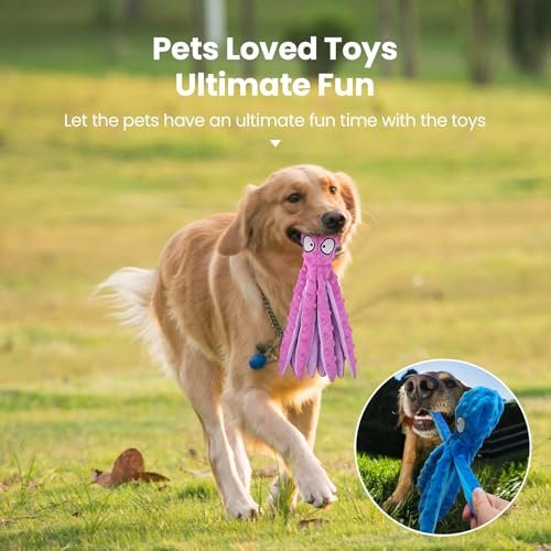 Durable Squeaky Octopus Dog Toy: No Stuffing, Crinkle Plush for Teething Puppies - Image 4