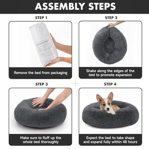 Calming Donut Dog Bed: Plush Orthopedic Pet Pillow for Small Dogs & Cats, Gray 23" - Image 7