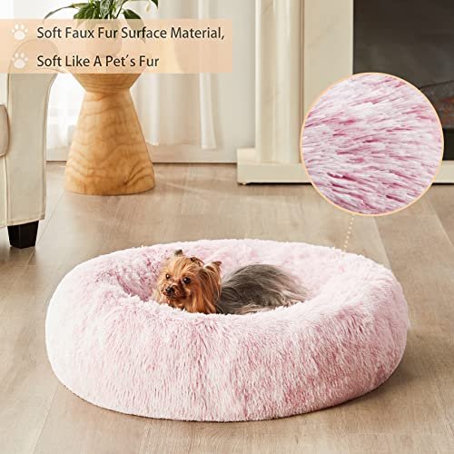 Fluffy Self-Warming Donut Dog Bed - Calming Plush Pet Cushion, 20" - Image 2