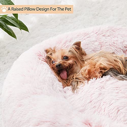 Fluffy Self-Warming Donut Dog Bed - Calming Plush Pet Cushion, 20" - Image 4