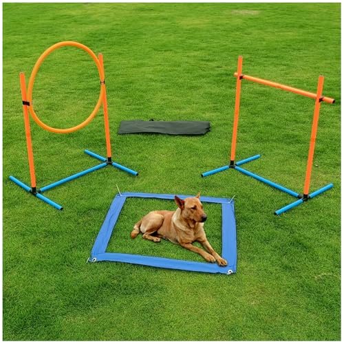 Dog Agility Training Equipment, Dog Obstacle Course Training Starter Kit Pet , Jump Pole, Jump Ring, Pause Box,Storage Bag,Dog Agility Course,Dog Hurdles,Dog Jumps,Outdoor or Indoor Game(3-Sets)