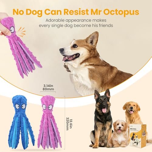 Durable Squeaky Octopus Dog Toy: No Stuffing, Crinkle Plush for Teething Puppies - Image 3