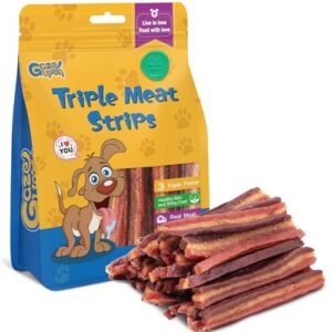 gazeupon Dog Treats,Triple Flavored Meat Strips for Dogs,Healthy Training Treats for Dogs,Made with Real Chicken,Duck,Beef,14.1 oz