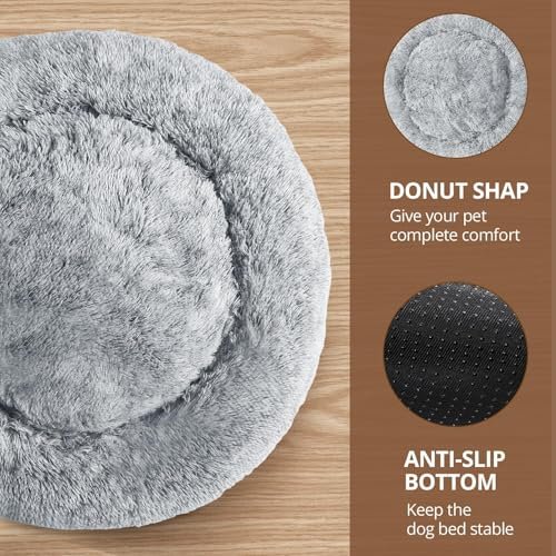 Calming Donut Pet Bed: Anxiety Relief Soft Plush Round Cuddle Cushion for Small Dogs - Image 3