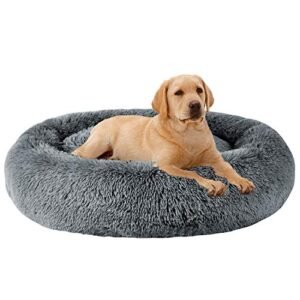 MFOX Calming Dog Bed (L/XL/XXL/XXXL) for Medium and Large Dogs Comfortable Pet Bed Faux Fur Donut Cuddler Up to 15/30/50/100lbs