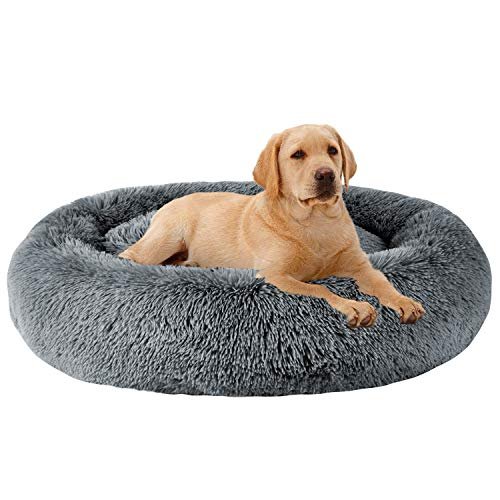 MFOX Calming Dog Bed (L/XL/XXL/XXXL) for Medium and Large Dogs Comfortable Pet Bed Faux Fur Donut Cuddler Up to 15/30/50/100lbs
