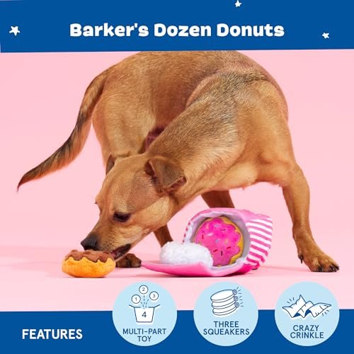 Barkbox Donuts Plush Interactive Dog Toy - 4-in-1 Durable Squeaky Chew Toy for Small Dogs - Image 4