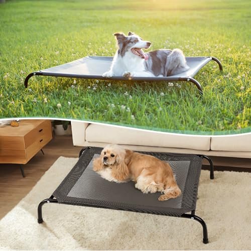 Large Cooling Dog Bed 50" Elevated Mesh Cot w/ Non-Slip Outdoor Indoor Grey - Image 4