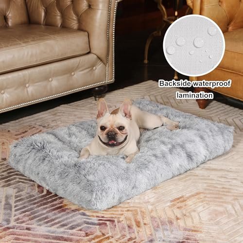 Waterproof Large Dog Crate Bed: Plush Faux Fur, Washable Cover, 35x23" - Image 2