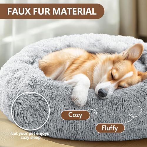Calming Donut Pet Bed: Anxiety Relief Soft Plush Round Cuddle Cushion for Small Dogs - Image 2
