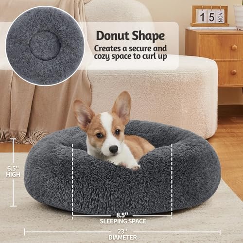 Calming Donut Dog Bed: Plush Orthopedic Pet Pillow for Small Dogs & Cats, Gray 23" - Image 6