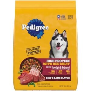 Pedigree High Protein Adult Dry Dog Food Beef and Lamb Flavor Dog Kibble, 18 lb. Bag