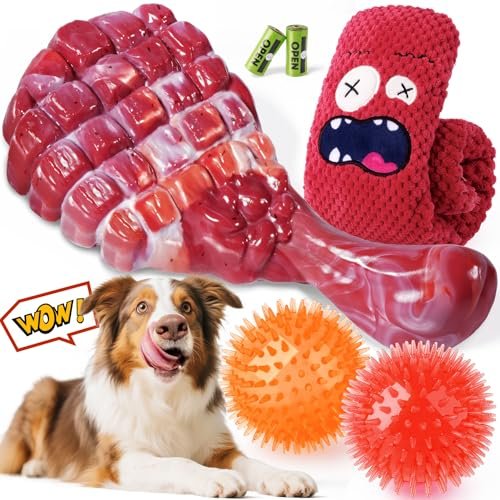KIPRITII Heavy - Duty Dog Chew Toys for Aggressive Chewers – 6 Pack Tough Dog Toys Include Indestructible Chew Bone, Interactive Tug Toys & Squeaky Balls, Ideal for Medium & Large Breeds Dogs