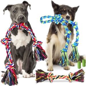 Forfon Heavy Duty Dog Toy for Aggressive Chewers – Tough Chew Toys for Large Dogs, Great for Tug-of-War & Teeth Cleaning, with 3 Rope Toys & 2 Dog Bags