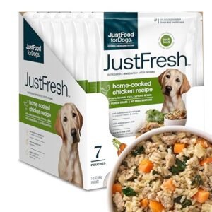 JustFoodForDogs JustFresh Home-Cooked Chicken Dog Food with No Preservatives, Resealable Packaging, Human Grade Wet Dog Food, 12 oz - 7 Pack