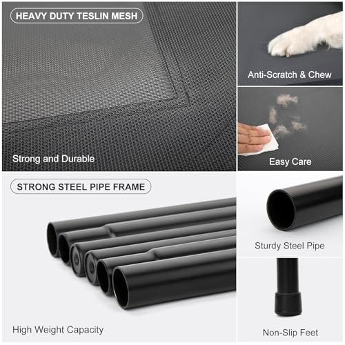 Large Cooling Dog Bed 50" Elevated Mesh Cot w/ Non-Slip Outdoor Indoor Grey - Image 3
