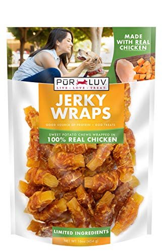 Pur Luv Chicken & Sweet Potato Jerky Wraps, Rawhide-Free Dog Treats, 16 oz