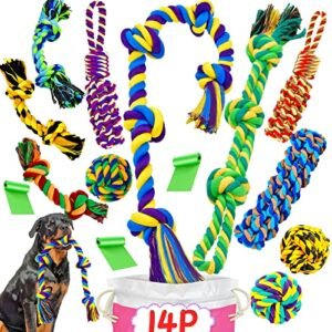 SHARLOVY XL Dog Chew Toys for Aggressive Chewers Large Breed, 14 Pack Tough Indestructible Dog Toys for Aggressive Chewers, Durable Puppy Chew Toys for Teething, Heavy Duty Cotton Rope Toys