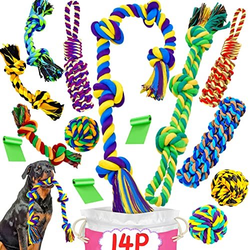 SHARLOVY XL Dog Chew Toys for Aggressive Chewers Large Breed, 14 Pack Tough Indestructible Dog Toys for Aggressive Chewers, Durable Puppy Chew Toys for Teething, Heavy Duty Cotton Rope Toys