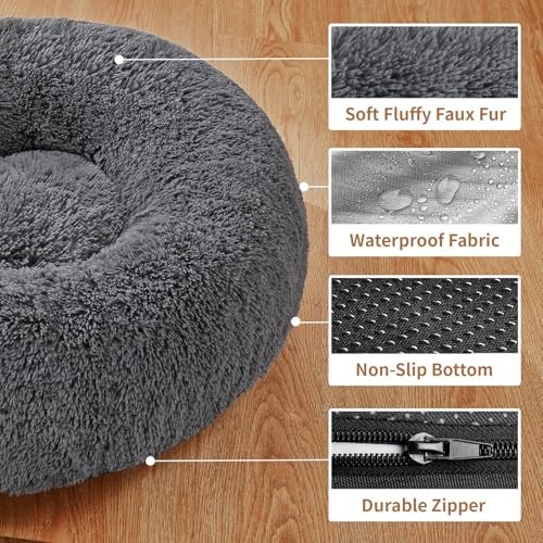 Calming Donut Dog Bed: Plush Orthopedic Pet Pillow for Small Dogs & Cats, Gray 23" - Image 5