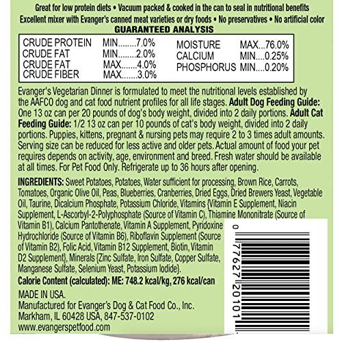 Evanger's Vegetarian Low Fat Dog & Cat Food - Nutritious Wet Canned Meal - Image 4