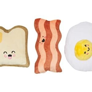 Pearhead Barkfast Dog Toys, Set of 3, Plush Pet Squeaker Toys, Breakfast Dog Toy Set, Toast Bacon & Egg Toy Set, Must Have Pet Accessories for Pet Owners