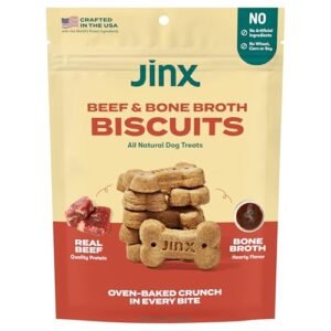 Jinx Oven-Baked Beef Bone Broth Biscuit Treats, Crunchy, All Natural, Superfood-Rich with Real Beef, Pumpkin & Blueberries, 16oz