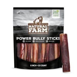 Natural Farm Power Bully Sticks Dog Chews (6”,15-Pack), 2-in-1 Power Chews: Premium Beef Cheek Wrapped in Beef Pizzle, Long-Lasting, Great Dog Dental Treats for Small, Medium & Large Dogs