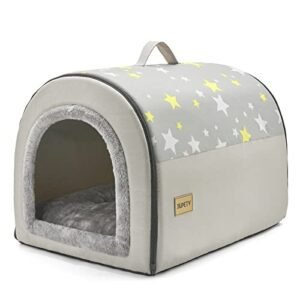 Jiupety Indoor Dog House, 2 in 1 Portable Foldable House Bed with Cover, Pet Tent & Cave Bed for Small Medium Dog, L(24"×18"×18"), Up to 20 Lb, Grey