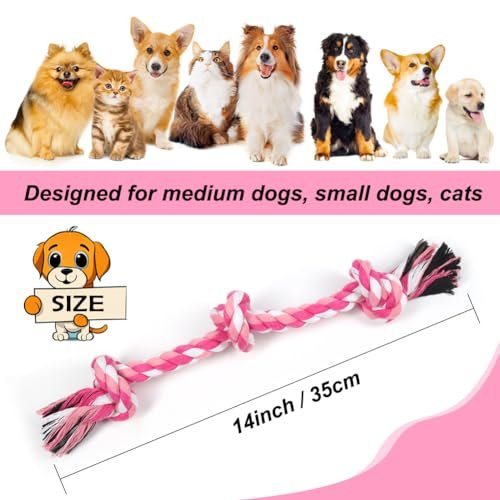 Durable Cotton Dog Rope Toy for Small/Medium Dogs - Teeth Cleaning Chew Tug Toy - Image 3