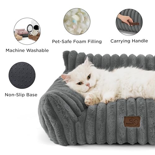 Bedsure Soft Cat & Small Dog Sofa Bed - Cozy Corduroy Pet Couch, Washable Cover - Image 5